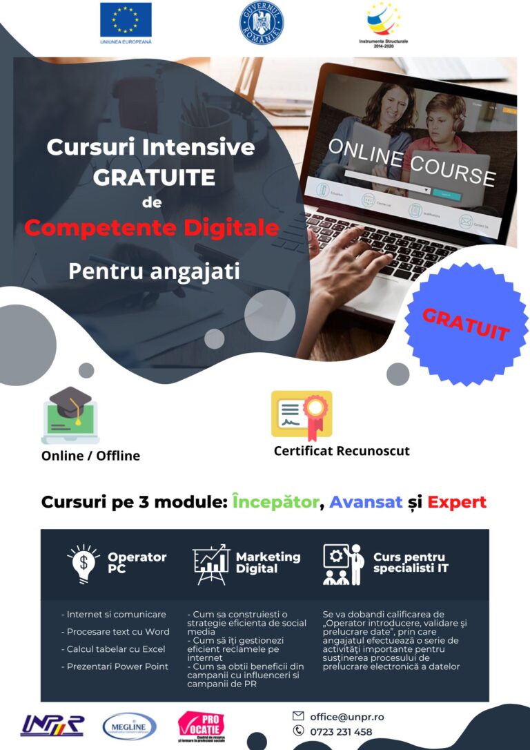 Cursuri de Digitalizare pentru Incepatori, Avansati si Specialisti – Gratuite
